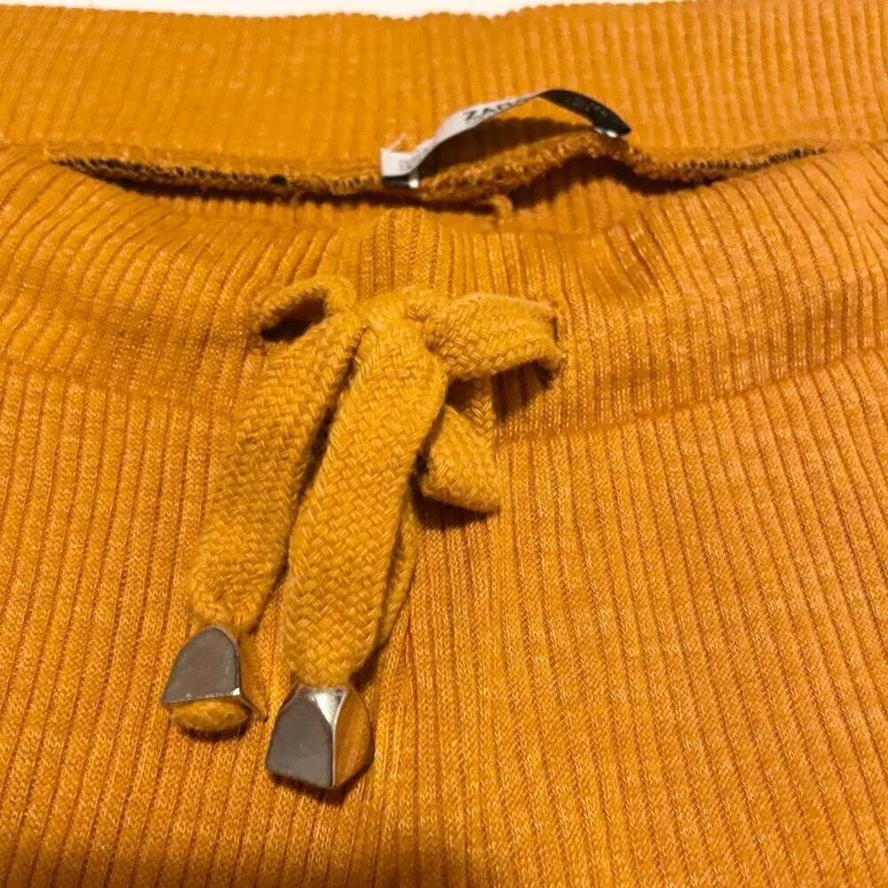 Zara Mustard Drawstring Wide Leg Trousers Womens Size Large - Picture 4 of 13